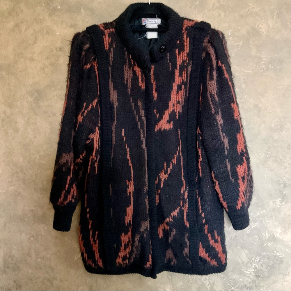 Modes Ky Vintage | 80s Knit Sweater Coat | Mob Wife Goth | L/XL